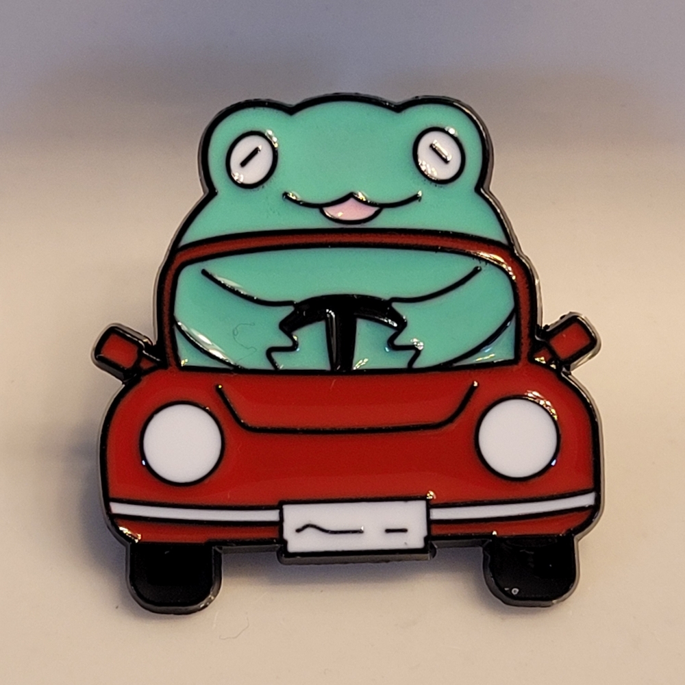 Cruisin' & Content Chonky Happy Frog Out For A Drive Enamel Pin